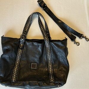 Campomaggi Black Leather Tote with Studded Straps